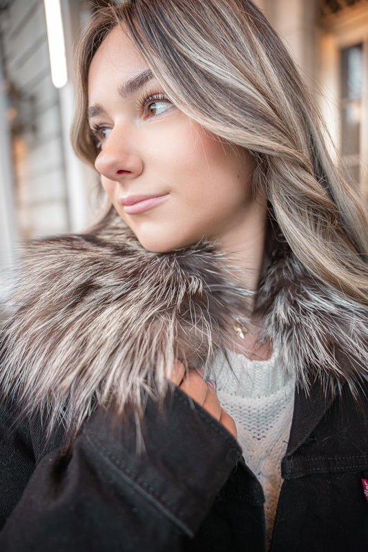 Denim Jacket - Black - Select Your Fur