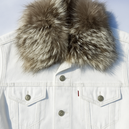 Denim Jacket - All White - Select Your Fur